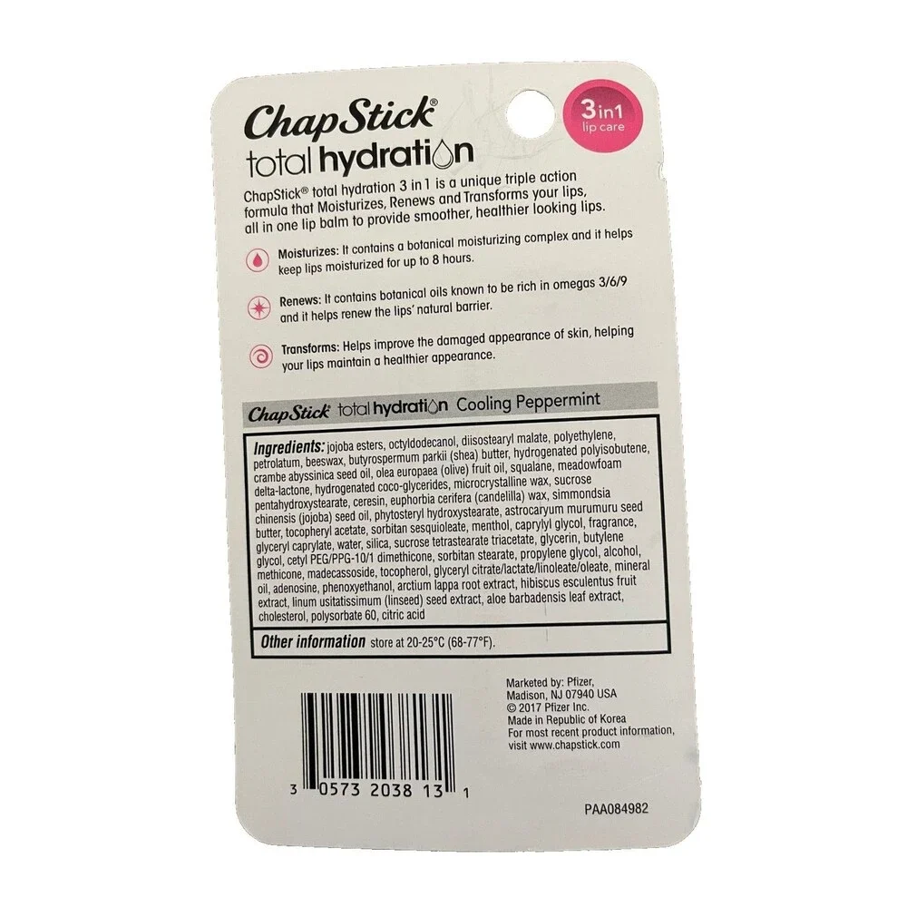 New Chapstick total hydration cooling peppermint 3 in 1 lip care - .12 oz